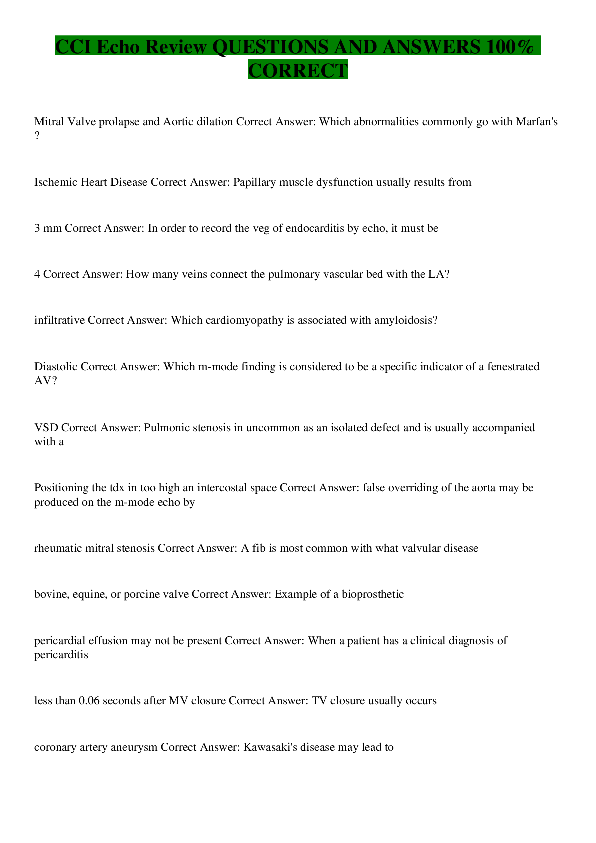 CCI Echo Review QUESTIONS AND ANSWERS 100 CORRECT Browsegrades